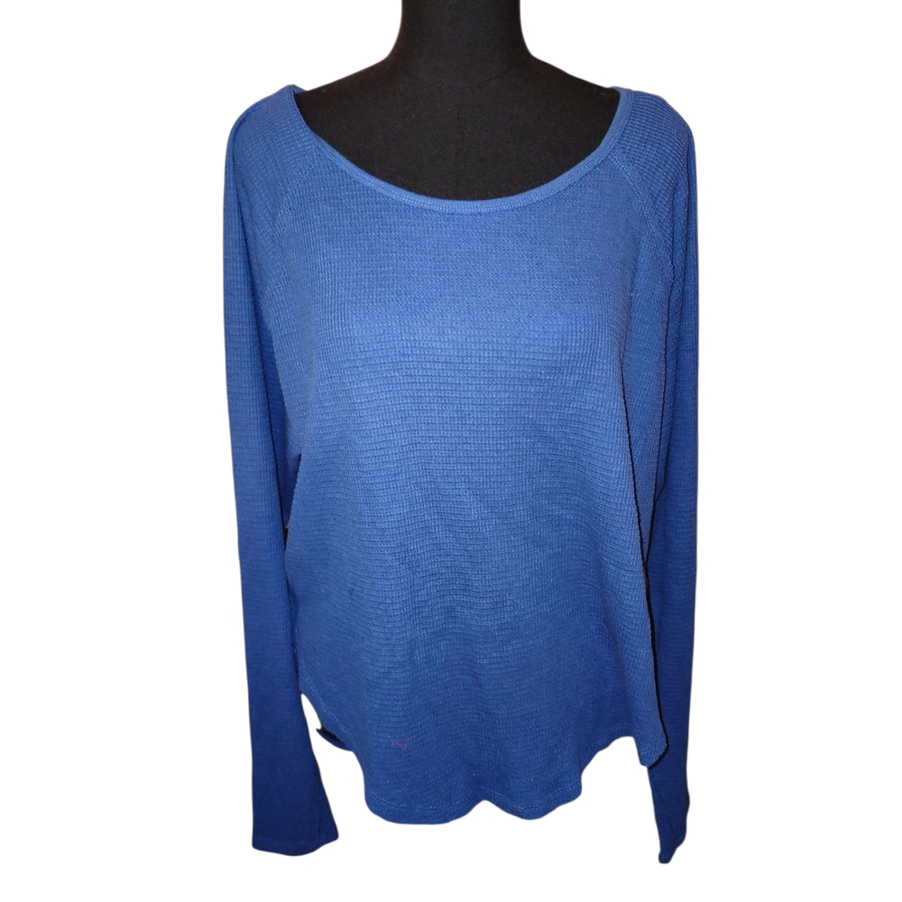 JoyLab Blue And Cream Waffle Knit Long Sleeve